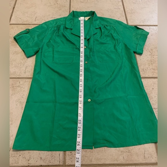 Simpsons Emerald Green Blouse Size 12 70s 80s Short Sleeve Button Down Shirt Top - Picture 5 of 7